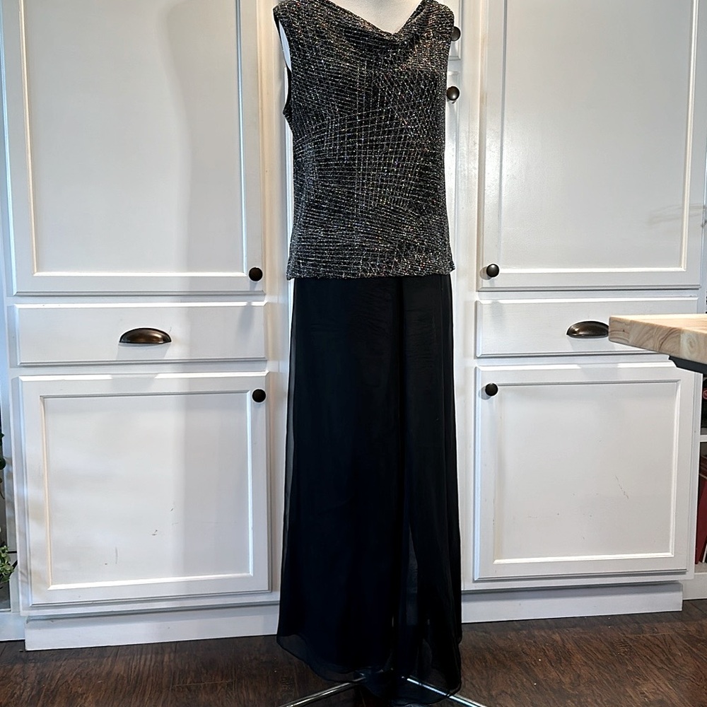 R&M Richards cowl neck sparkly top and wide leg chiffon pantsuit size 12…